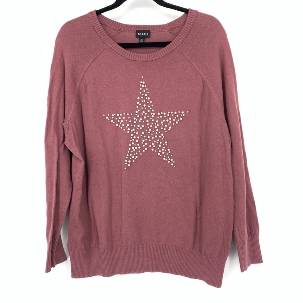Torrid Crew Neck Pullover Sweater Womens Plus Size 0X Mauve Pearl Star